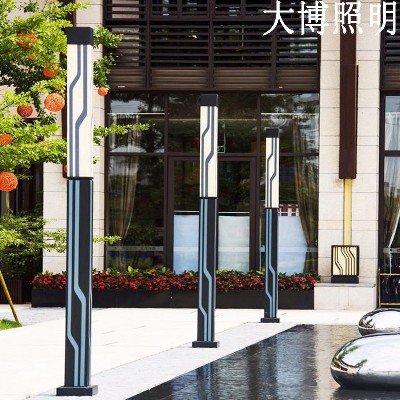 方形景觀燈豎條紋廣場照明戶外簡約景觀燈柱特色LED現(xiàn)代庭院燈