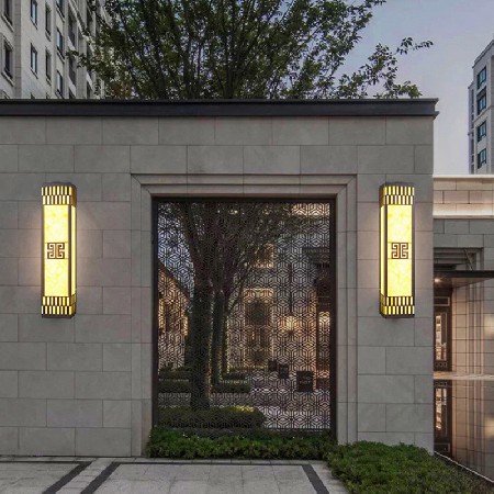 新中式壁燈小區(qū)商業(yè)街圍墻裝飾照明亮化云石罩LED戶外壁燈廠家